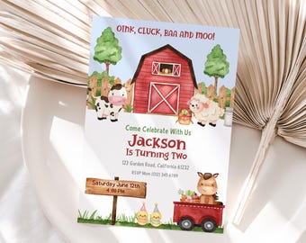 Editable Farm Animals Birthday Invitation Boy Farm Barnyard First ...