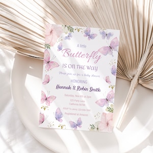 Butterfly Baby Shower Invitation Girl Butterfly Theme Baby Shower Invite Pink Purple Butterfly Baby Shower EDITABLE Instant Download BS4