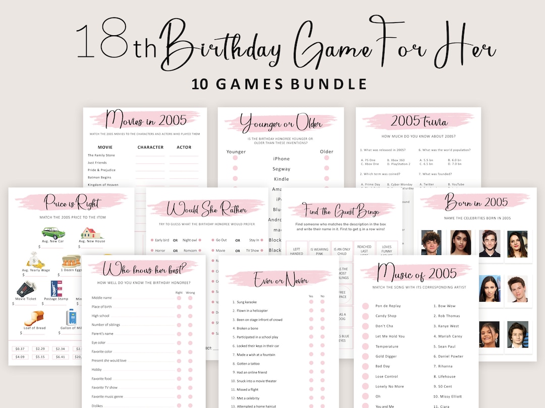 18th Birthday Games for Women 18th Birthday Party Games for Etsy