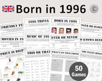 30e verjaardag Games UK-bundel Brits 30e verjaardagsfeestspel 1996 Trivia Geboren in 1996 30 jaar mannen vrouw hem haar pond BEWERKBAAR Digitaal