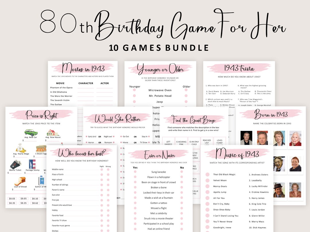 80th Birthday Games for Women 80th Birthday Party Games for - Etsy UK