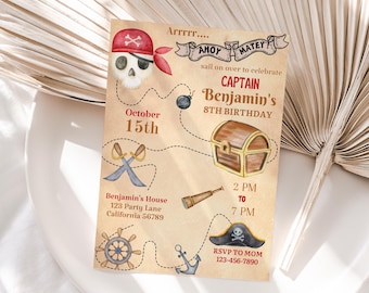 Pirate Birthday Invitation Pirates Party Invite Boy Pirate Theme Birthday Invite  EDITABLE Template Instant Digital Download Printable P02