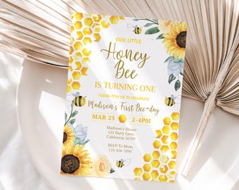 Bee Birthday Invitation Bee Day Invitation Honey Bee Birthday Party Invite Girl Sunflower Bee Invite EDITABLE Instant Digital Download B03