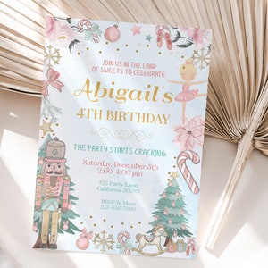 Nutcracker Invitation Nutcracker Birthday Party Invitation Theme Land of Sweets Birthday Invite Pink Gold EDITABLE Instant Download N02