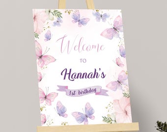 Butterfly Welcome Sign Butterfly Birthday Sign Butterfly Party Decor Butterfly Birthday Party Welcome Poster EDITABLE Instant Download B04