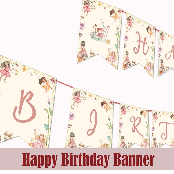 Fairy Birthday Banner Fairy Happy Birthday Decorations Fairy Garden Banner Fairy Birthday Decor Fairy Party Supplies PRINTABLE Instant F01