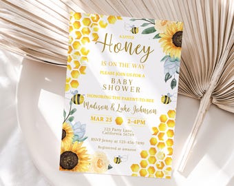 Bee Baby Shower Invitation Honey Baby Shower Invitation Baby Bee Parents to Bee A Little Honey on Way EDITABLE Instant Digital Download BS3