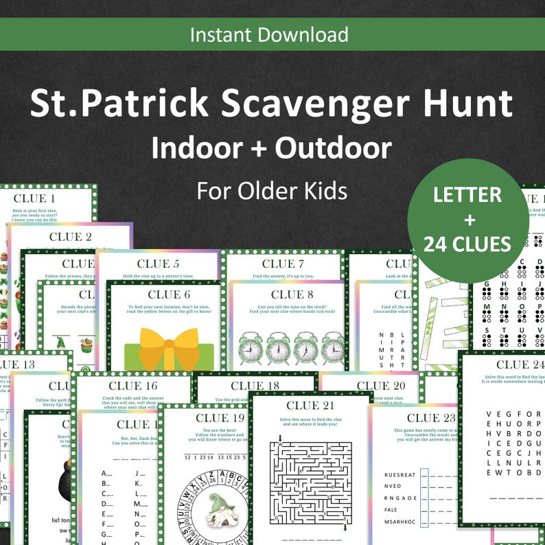 St Patricks Day Treasure Hunt for Older Kids Leprechaun Scavenger Hunt ...