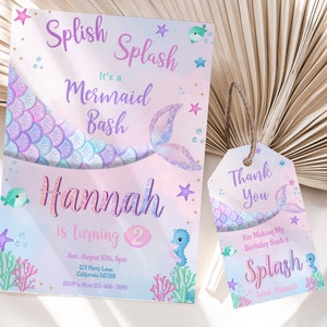 Mermaid Birthday Invitation Mermaid Invitation Mermaid Party Invitation Under the Sea Invitation Pink Theme EDITABLE Instant Download M02