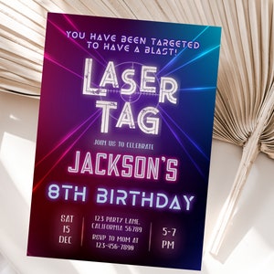 Laser Tag Invitation Laser Tag Birthday Party Invitation Neon Glow Laser Tag Party Invite Boy Girl EDITABLE Instant Digital Printable L01