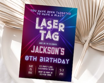 Laser-Tag-Einladung Laser-Tag-Geburtstags-Party-Einladung Neon Glow Laser-Tag-Party einladen Junge Mädchen EDITIERBARE Sofort Digital bedruckbar L01