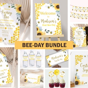 Bee Birthday Invitation Bundle Bee Day Party Decorations Bee Birthday Party Theme Bee Party Kit Pack Printables EDITABLE Instant Digital B03