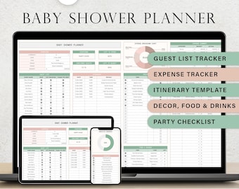 Modello di foglio di calcolo per la pianificazione del baby shower Fogli Google Elenco di controllo per la pianificazione della festa del baby shower Monitoraggio del budget Elenco degli invitati Decorazioni Cibo Itinerario