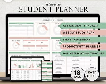 Student Planner Assignment Tracker Academic Study Planner Spreadsheet University College Course School Planner Class Google Sheets Template