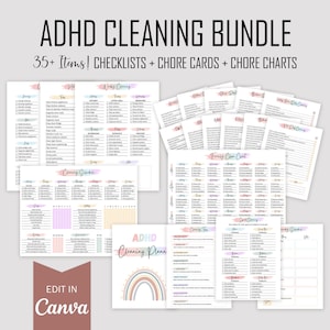 Schoonmaakschema ADHD-schoonmaakchecklist Schoonmaakplanner Dagelijks Wekelijks Maandelijks Bundel Dieptereinigingstabel Opruimingsuitdaging voor thuis BEWERKBAAR