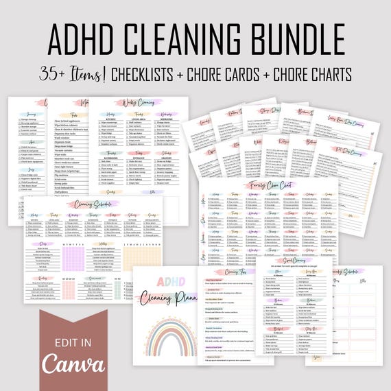 Cleaning Schedule Cleaning Checklist Cleaning Planner Daily Weekly Monthly Bundle Deep Cleaning Chart Home Declutter Challenge EDITABLE