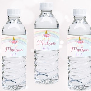 Unicorn Water Bottle Labels Unicorn Rainbow Birthday Party Bottle Wrapper Decor Magical Decoration Stickers EDITABLE Instant Digital U01