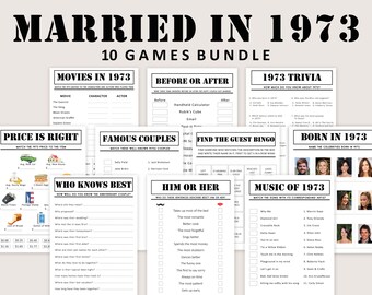 51e anniversaire jeux Bundle 1973 anniversaire jeu 51e anniversaire de mariage activités de fête mariés en 1973 Quiz Trivia numérique imprimable