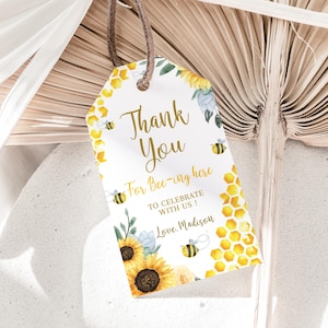 Bee Favor Tags Bee Birthday Party Tags Bee Day Gift Tags Honey Bee Thank You Tags Bee Party Favour Tags Yellow EDITABLE Instant Download B03
