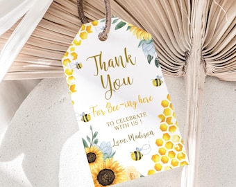 Bee Favor Tags Bee Birthday Party Tags Bee Day Gift Tags Honey Bee Thank You Tags Bee Party Favour Tags Yellow EDITABLE Instant Download B03