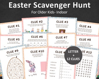 Pasen speurtocht voor tieners Easter Egg Hunt aanwijzingen oudere kinderen Easter Bunny Escape Room Easter Basket Treasure Hunt Indoor Game AFDRUKBAAR