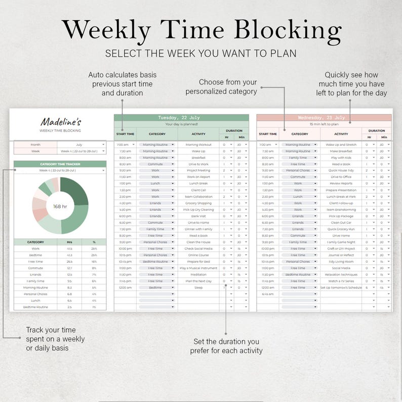 Time Blocking Planner Spreadsheet 24 Hour Weekly Schedule Template Time ...