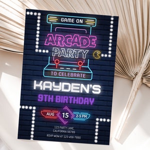 Arcade Birthday Invitation Arcade Party Invitation Gaming Invitation Gamer Invite Video Game Invitation Game On EDITABLE Instant Digital V01