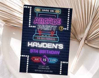 Arcade-Geburtstags-Einladung Arcade-Party-Einladung Gaming-Einladung Gamer Invite Videospiel-Einladung Spiel auf EDITIERBARE Instant Digital V01