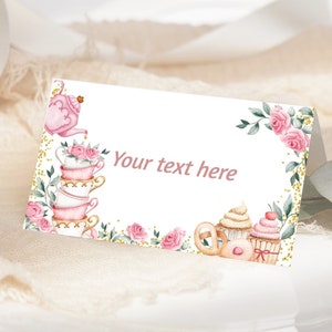 Theekransje Voedseltent Theebeker Verjaardag Par-theetentkaart Partea Voedsellabel Theetijdfeest Voedseltags Buffetlabel Tafeldecoratie BEWERKBARE T01