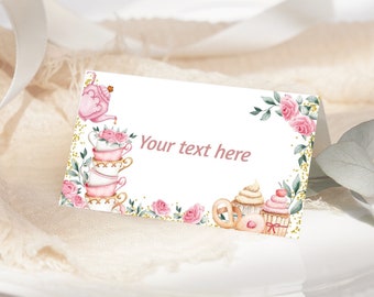 Tea Party Food Tent Tea Cup Birthday Par-tea Tent Card Partea Food Label Tea Time Party Food Tags Buffet Label Table Decoration EDITABLE T01