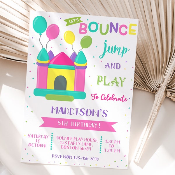 Editable Bounce House Birthday Invitation Template Trampoline Jump Birthday Party Invite Bounce Party Instant Digital Download Printable B02