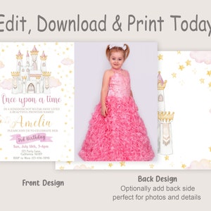 Princess Birthday Invitation with Photo Princess Party Invitation Picture Girl Once Upon a Time Birthday Invite EDITABLE Instant Digital image 2