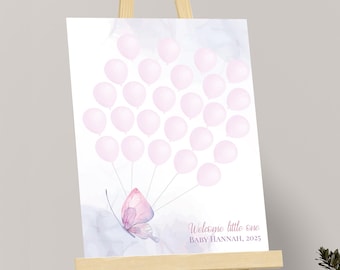 Butterfly Baby Shower Balloon Guest Book Poster Butterfly Wall Art Name Sign Guest Book Purple Butterfly Poster Signature EDITABLE BS4