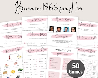 60th Birthday Games for Women 60 Birthday Party Games for Her Born in 1966 Game 1966 Trivia Quiz Activity Bundle Instant Digital EDITABLE
