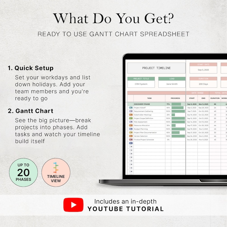 Gantt Chart Spreadsheet Project Timeline Management Tool Task ...