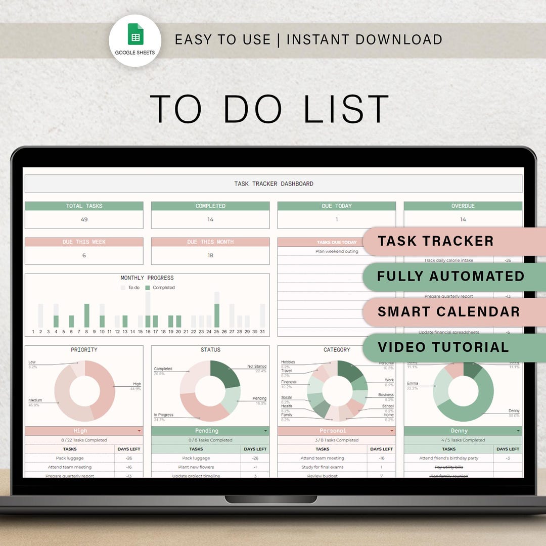 To Do List Task Tracker Spreadsheet Productivity Planner Template Daily ...