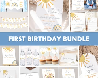 Boy First Trip Around The Sun Birthday Invitation Bundle 1st Trip Around The Sun Decorations 1st birthday Party Decor Invite EDITABLE S06