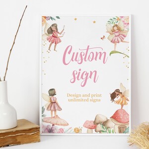 Fairy First Custom Sign Fairy First Party Signs Fairy First Birthday Sign Fairy Theme Custom Tekstversieringen BEWERKBARE Instant Digitale F01