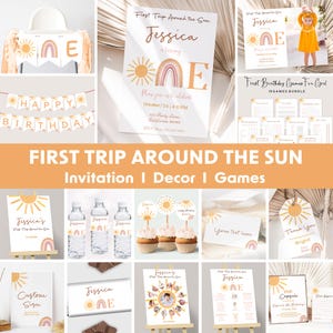 First Trip Around The Sun Birthday Invitation Bundle First Birthday Invite 1st Birthday Theme One Year Around Sun Party Editable Digital S06 image 1