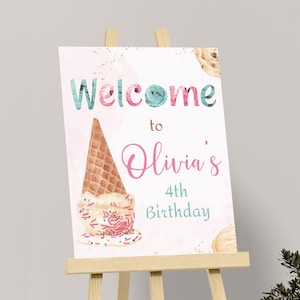 Ice Cream Welcome Sign I Scream We All Scream Four Ice Cream Birthday Welcome Poster 4th Party Decorations Fourth Decor Theme EDITABLE I01