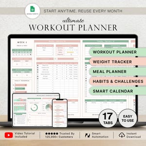 Workout Planner Spreadsheet Exercise Tracker Template Fitness Planner Gym Weight Loss Tracker Weight Lifting Training Pilates Google Sheets