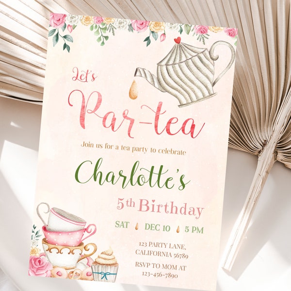 Tea Party Invitation Tea Party Birthday Invitation Par Tea Invitation Template Girl Tea Party Invite Pink EDITABLE Instant Digital T01