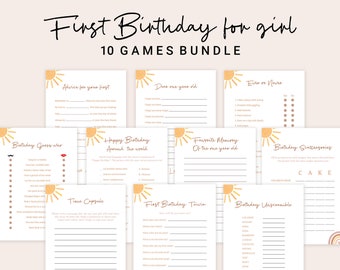 First Trip Around The Sun Birthday Games 1st Trip Around the Sun Birthday Games First Birthday Party Trivia Quiz One Girl PRINTABLE S06