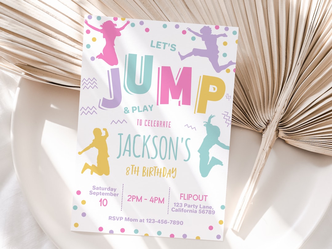 Jump Birthday Party Invitation Trampoline Park Birthday Invitation Jump Invitation Let's Jump