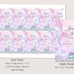 Mermaid Favor Tags Editable Under the Sea Birthday Party Thank You Tags Template Pink Purple Girl Favor Gift Tag Decor Printable Instant M02 image 3