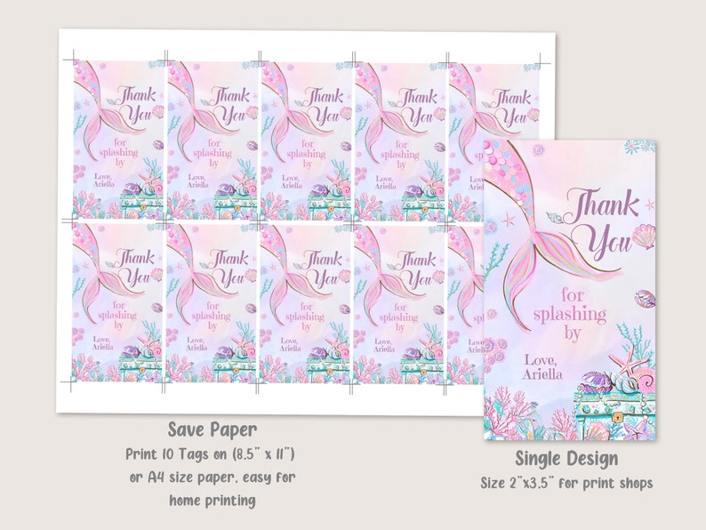 Mermaid Favor Tags Editable Under the Sea Birthday Party Thank You Tags Template Pink Purple Girl Favor Gift Tag Decor Printable Instant M02 image 3