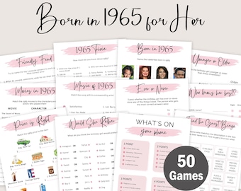 60e verjaardag spellen voor vrouwen 60e verjaardagsfeestspellen voor haar Born in 1965 spel 1965 Trivia Quiz activiteitenbundel direct digitaal BEWERKBAAR