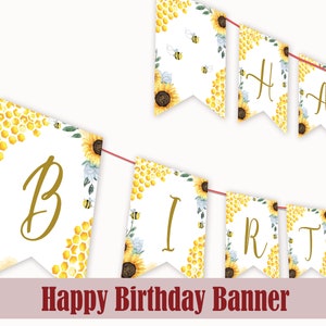 Bee Birthday Banner First Bee Day Banner 1st Bee Day Decoration Bee Bunting Decor First Bee Day Flag Happy Bee Garland Instant Digital B03