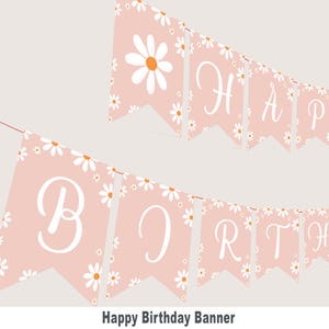 Daisy Birthday Banner Retro Daisy First Birthday Decoration 1st Birthday Bunting Groovy One Decor Daisy Party Flag Garland PRINTABLE R02