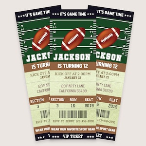 Football Ticket Invitation Template Football Birthday Invitation Football Invitation Boy Football theme Party ANY AGE Instant EDITABLE F04